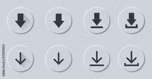 Download icon button in neumorphism style. Download icons buttons set. Vector illustration.