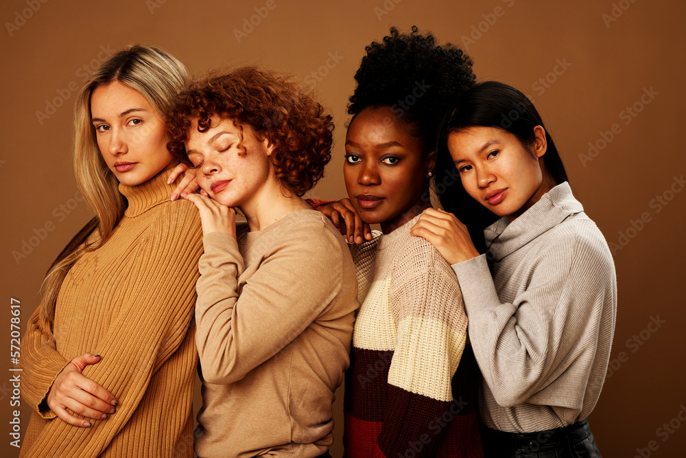 Fototapeta premium Studio shot of a multicultural beautiful girls with natural skin posing.