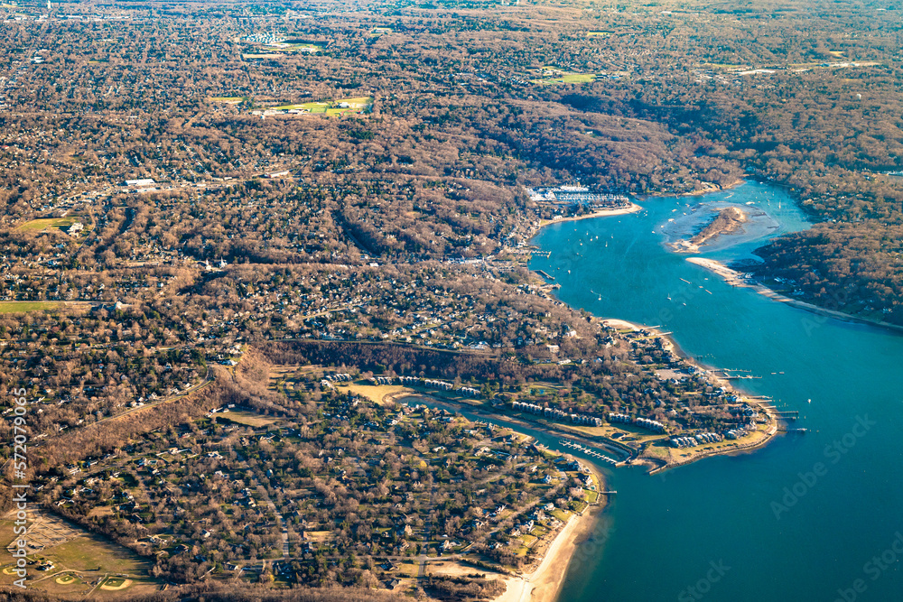 Overhead aerial view of Long Island New York communities