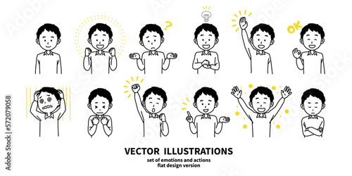 表情とジェスチャーのイラストセット　Yシャツの男性