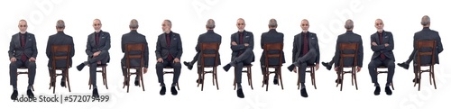 front and back view of the same man sitting on chair on white background