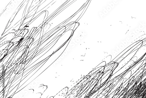 Hand drawn ink pattern and textures made of scratches and lights trails. Abstract drawing backgrounds in black and white. Trendy monochrome pencil or pen brush marks. Vector.