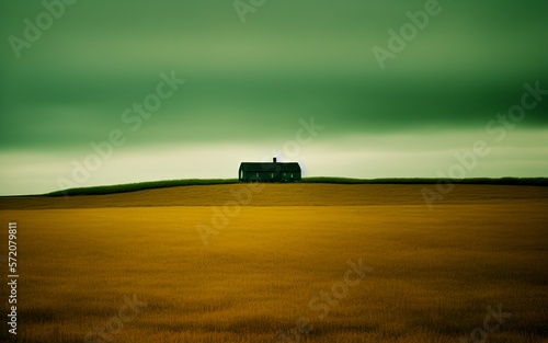 farm or house in the middle of an empty plain. concept of solitude and world alone. © Mauricio Toro