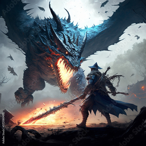 Battle with the Dragon. High quality illustration