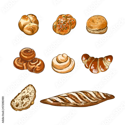 Set of breads. Hand drawn watercolor vector illustration design elements