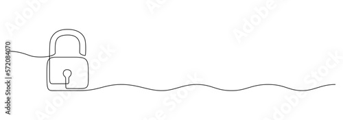 One continuous line drawing of padlock. Outline symbol password lock and security privacy safety concept in simple linear style. Secret icon in editable stroke. Vector illustration