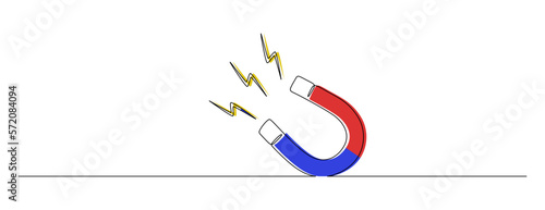 One continuous line drawing of magnet. Client searching and talent attraction concept in simple linear style. Symbol of hr hiring and recruiting in Editable stroke. Doodle vector illustration