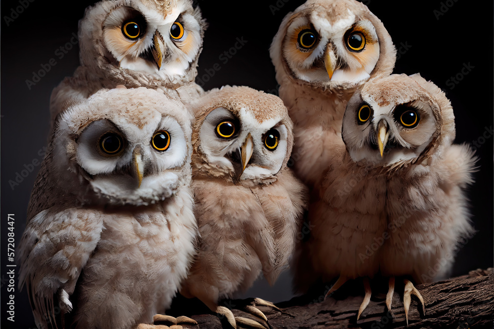 Obraz premium a group of cute little owls - generative ai