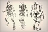 Sketch of a wearable exoskeleton that enhances the physical abilities of the user using robotics and sensor technology