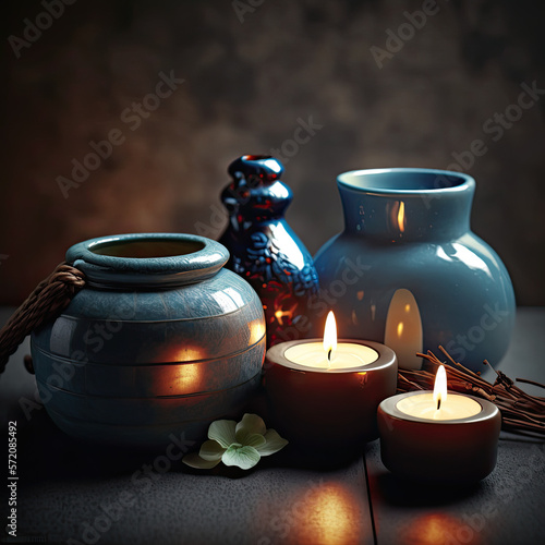 a relaxing vibe using candles, flowers, and stones - generative ai