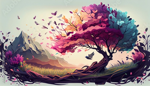 From Blossoming Trees to Blooming Flowers: The Magic of Spring Landscapes, vector style generative ai