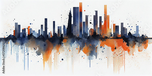 Abstract Watercolor Illustration of Cityscape. generative ai
