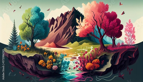 Witnessing Nature's Rebirth: A Guide to Spring Landscapes, vector style generative ai