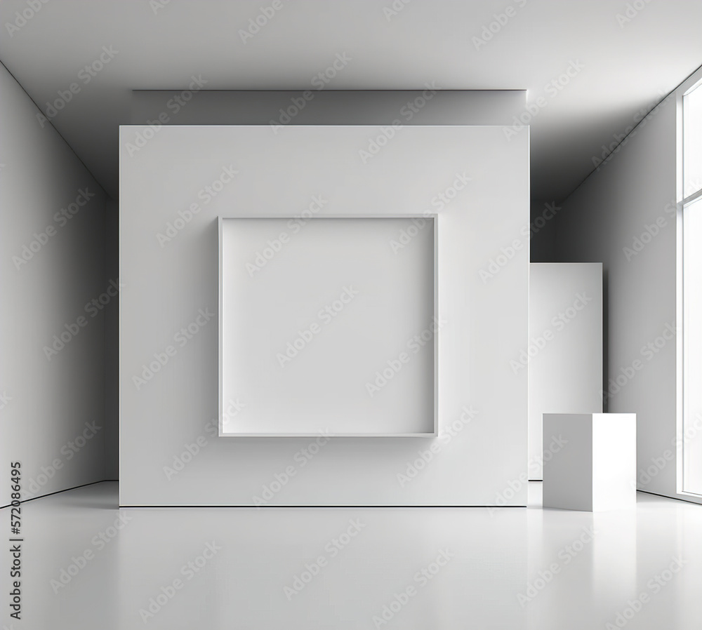 Bright room with a photo frame in the center, ready for design. Ai generative mock up display Bright room with a photo frame in the center, ready for design. Ai generative mock up display