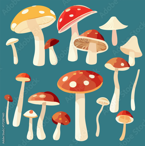 Cartoon poisonous mushrooms. Vector illustration, print for background, print on fabric, paper, wallpaper, packaging. 