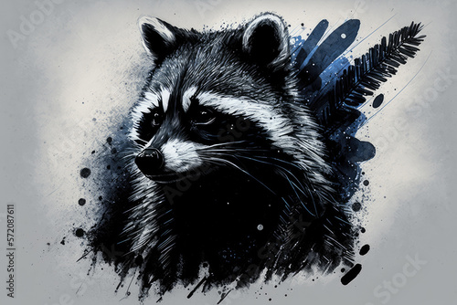 The Inquisitive Rascal: A Portrait of a Raccoon in Ink Illustration Style