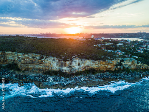 Aerial drone view of Sydney Harbour National Park in Sydney, New South Wales, Australia