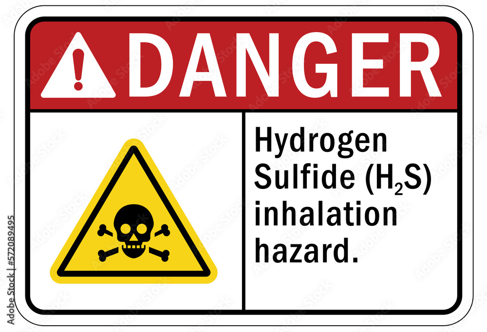 Hydrogen chemical warning sign and labels hydrogen sulfide inhalation hazard Hydrogen chemical warning sign and labels hydrogen sulfide inhalation hazard