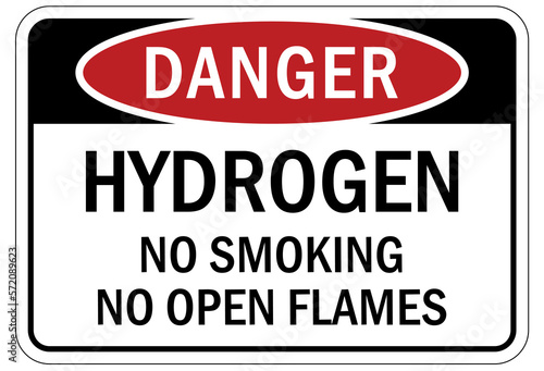 Hydrogen chemical warning sign and labels no smoking no open flame