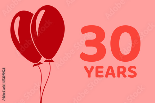 30 years logo. Illustration for celebration anniversary. Concept 30 Birthday. thirty years. Balls on pink background. Inscription 30 symbolizes birthday celebrations. thirty anniversary photo