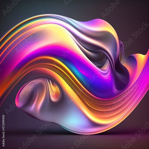 抽象的な流体3Dレンダリング虹色ホログラフィックネオンねじれ波で動きの背景。バナー、背景、壁紙、カバーのための鮮やかなグラデーションのデザイン要素。AI画像