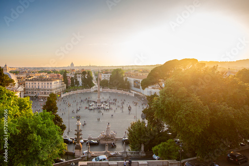 Rome,Italy.Panoramic Scenic View of Piazza del Popolo Square from the Terrace of Pincio in Villa Borghese photo