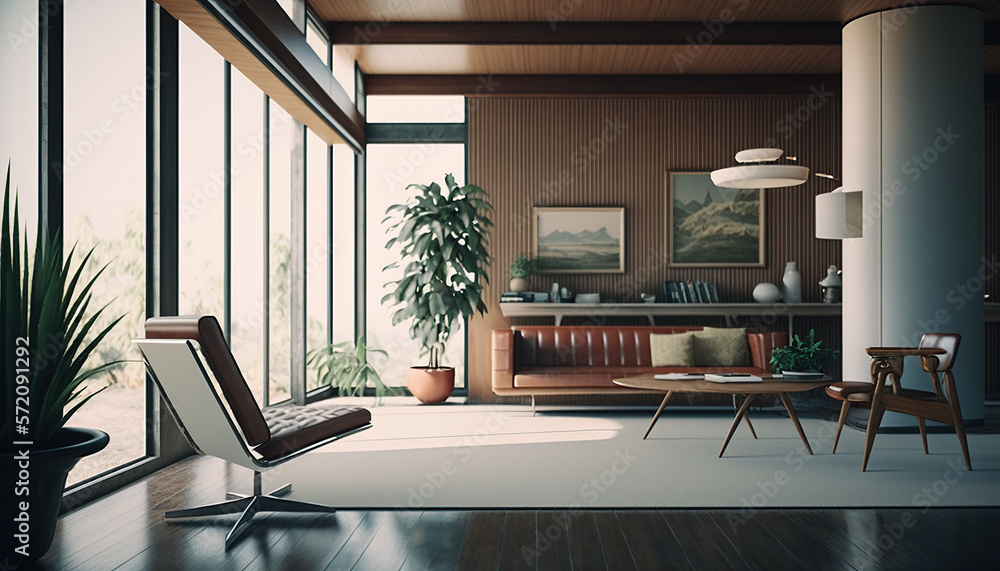 Fototapeta premium Mid Century Modern and Minimalist Interior Photography created with Generative AI Technology