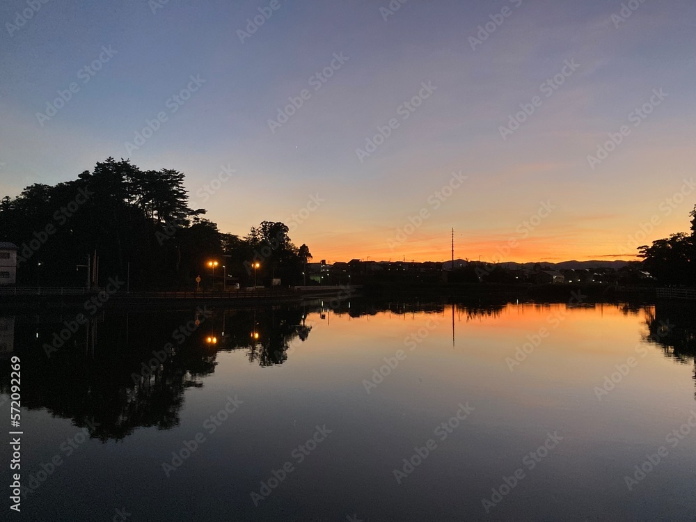 善宝池の夕焼けリフレクション 善宝池の夕焼けリフレクション