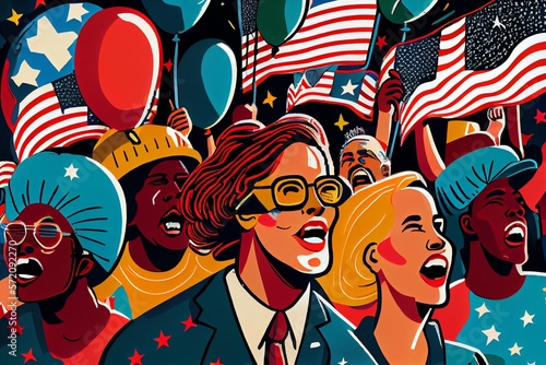 America, US, midterm, election celebration, graphic illustration, art. Generative AI