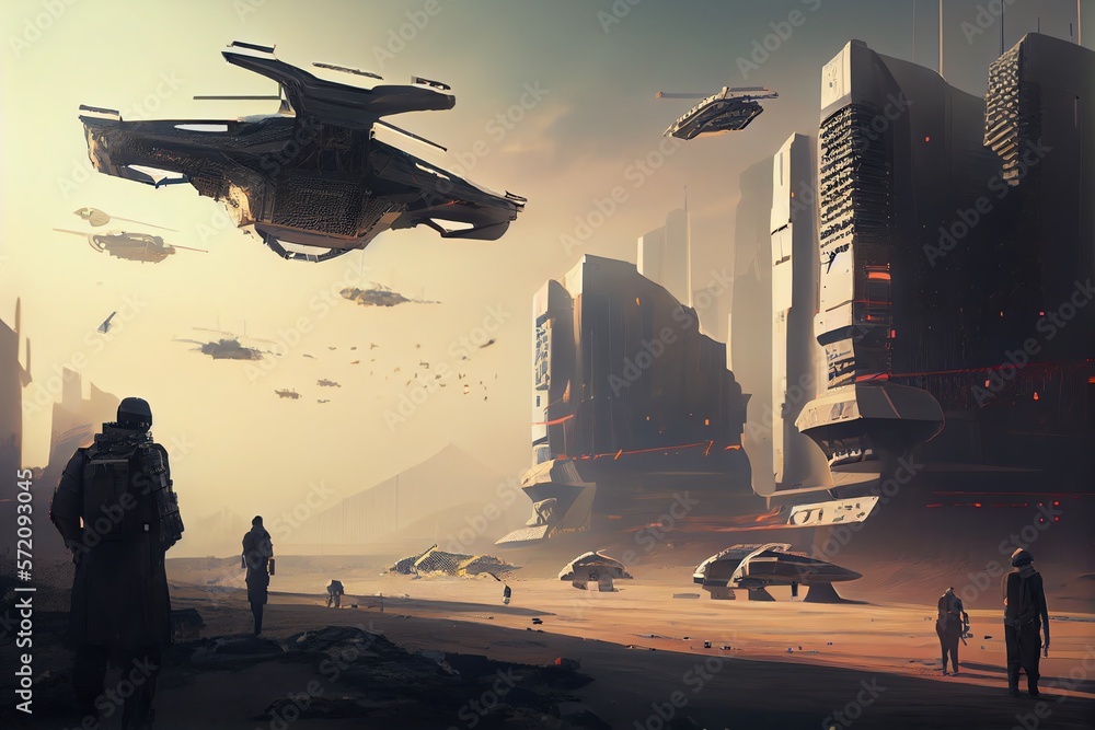 futuristic dystopian landscape where the government has police drones ...