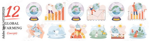 Climate change weather global greenhouse warming risks metaphor concept. Save planet. Compared planet with renewable eco resources consumption global warmings burning alternative. Environment Day