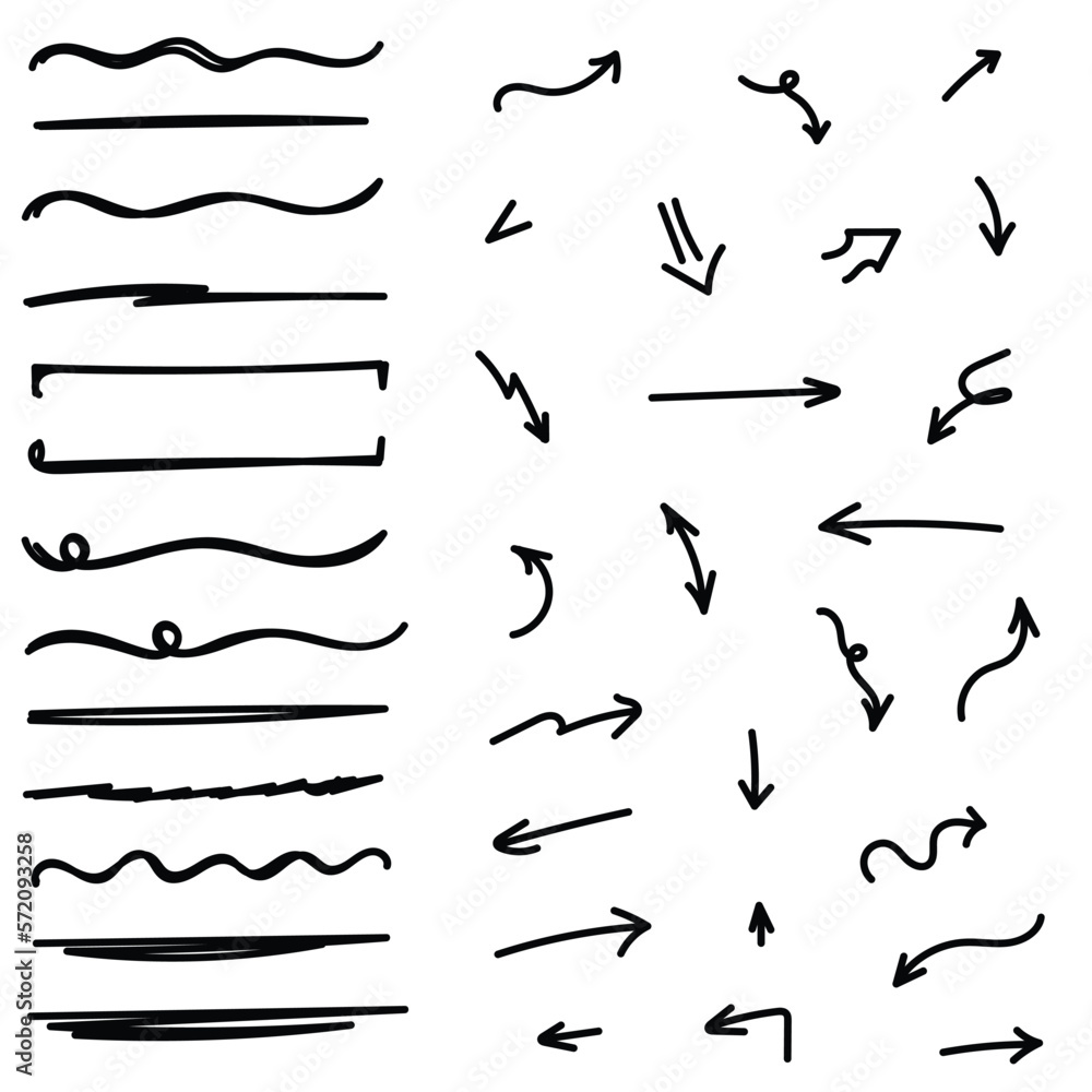 Hand Drawn Arrows And Underline Set Vector Hand Drawn Arrows And Underline Set Vector