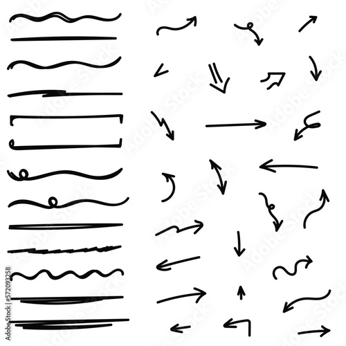 Hand Drawn Arrows And Underline Set Vector