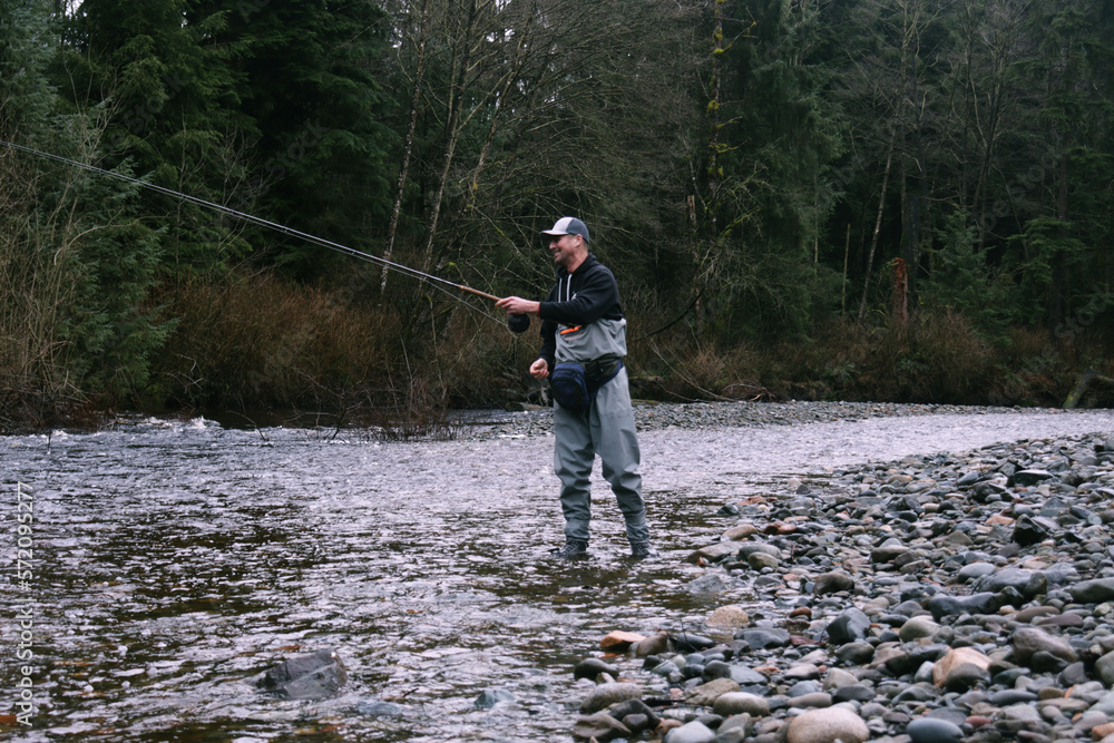 man salmon fishing in the river