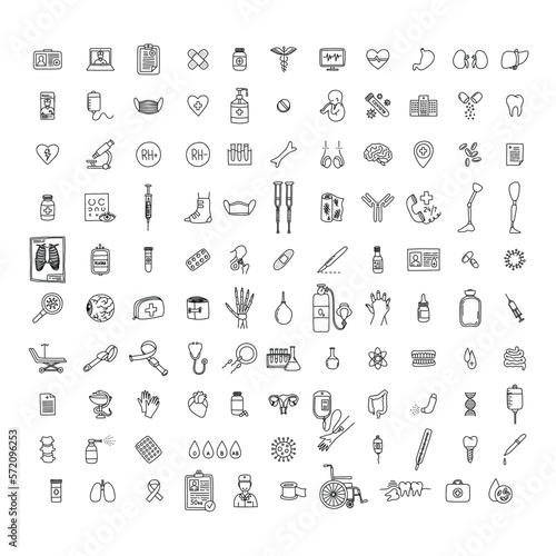 medical set doodle icons doodle icon, vector color line illustration