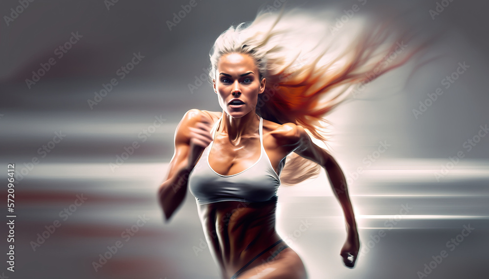 fitness model running, motion blurred. generative ai