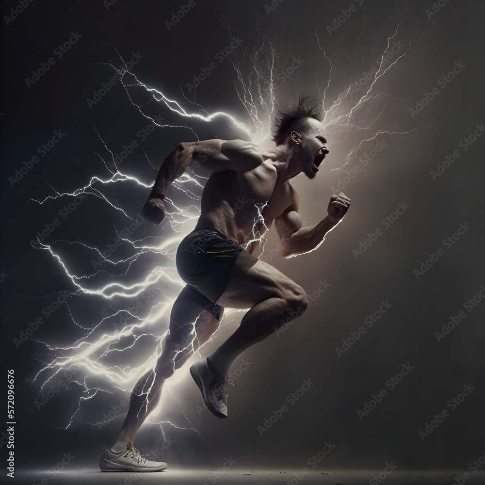 A lightning fast man accelerating at super human speed, with generative AI A lightning fast man accelerating at super human speed, with generative AI