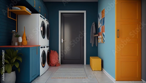 Modern laundry room design, Sky blue, Blue Green, Prussian blue