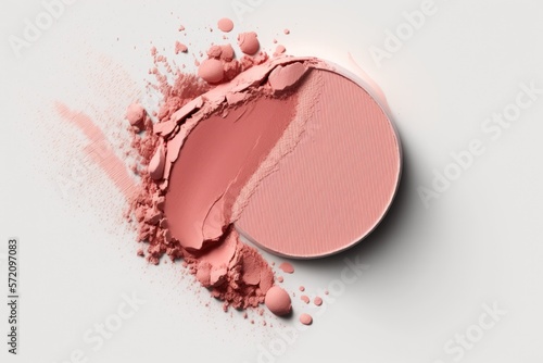 Crushed blush powder on white background, flat lay, AI generative