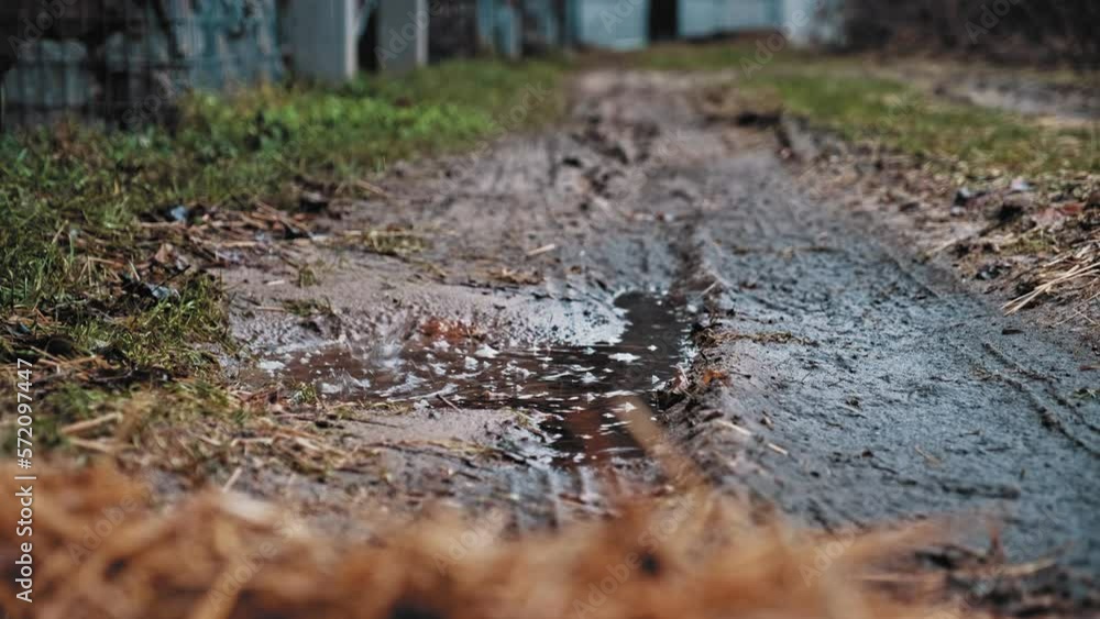 Rain Puddle Formed on Ground by Water Dripping From Leaky Roof Gutter Rain Puddle Formed on Ground by Water Dripping From Leaky Roof Gutter