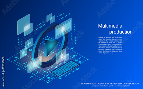 Multimedia production flat 3d isometric vector concept illustration