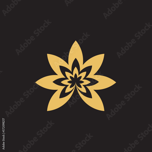 cannabis abstract minimalist gold line logo of a cannabis leaf for your brand. © satrio