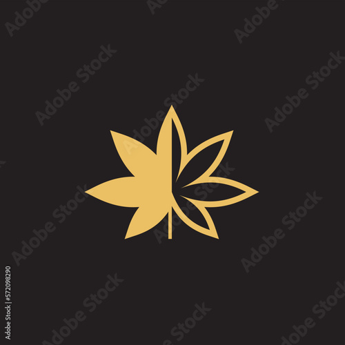 cannabis abstract minimalist gold line logo of a cannabis leaf for your brand. © satrio
