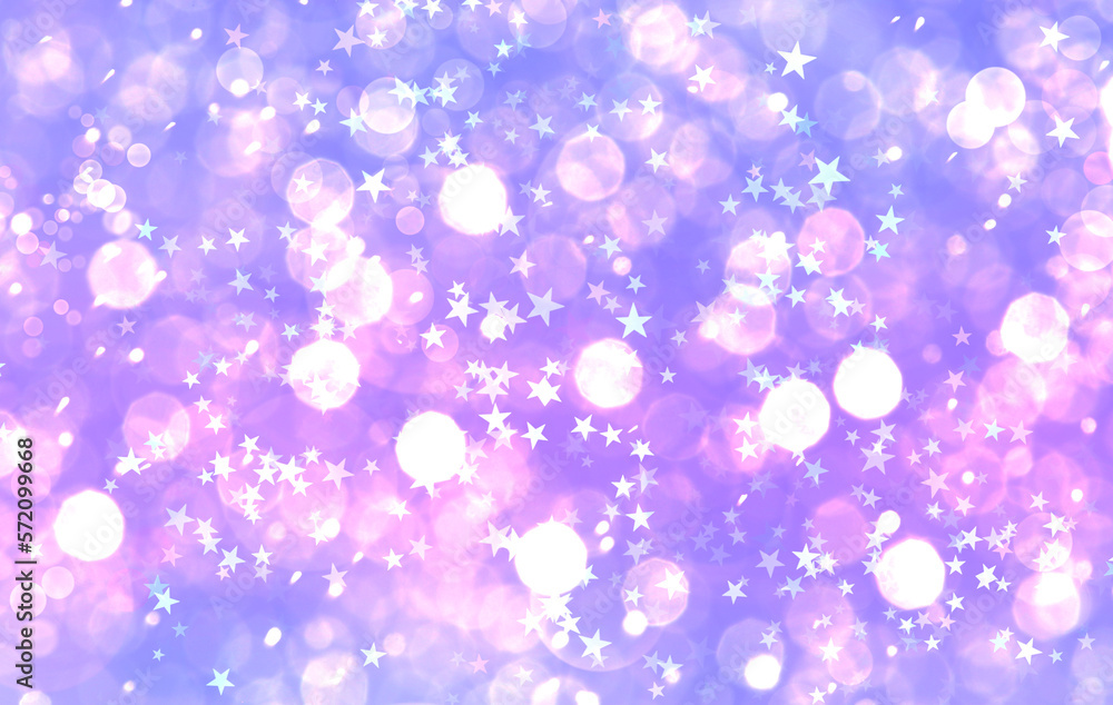 Many beautiful shimmering stars and blurred lights on violet background. Bokeh effect Many beautiful shimmering stars and blurred lights on violet background. Bokeh effect