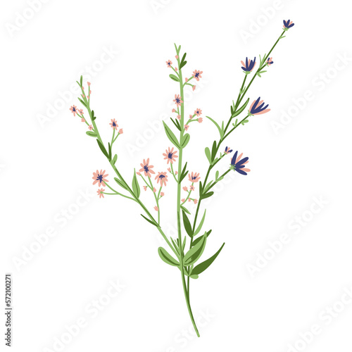 Field Flowers on Branch. Wildflower Icon. Hand Drawn