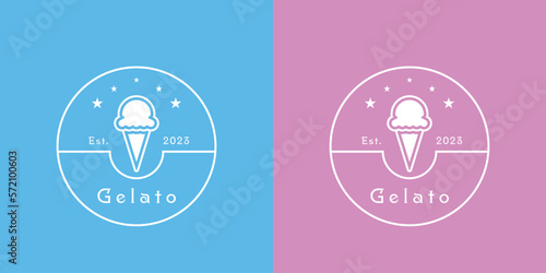 Illustration of a minimalist gelato logo Creative idea icon a flat, simple silhouette of a milk, ice cream, and drink stamp emblem.fast food that is cold, pink, and elegant Scoop cone sundae beverage 