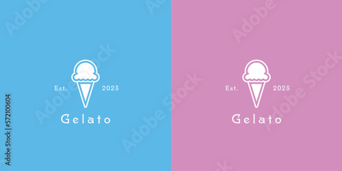 Illustration of a minimalist gelato logo Creative idea icon vector symbol a simple flat silhouette of a milk ice cream drink.fast food that is cold, pink, and elegant Scoop cone sundae beverage