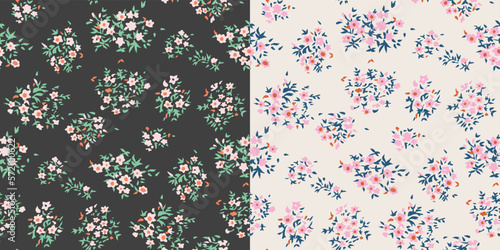 SEAMLESS DITSY HAND DRAWN DITSY FLORAL FLOWERS BOUQUET PATTERN SWATCH