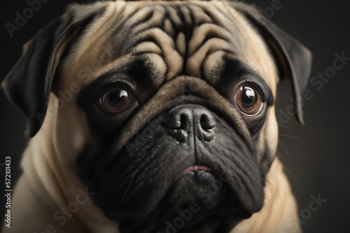 Pug dog portrait. Close-up portrait of Pug. Lovely portrait of pug. Generated by AI