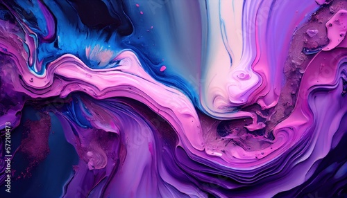 Background mixed liquid paint ultramarine, lilac, pink colors. Luxury marble texture. Marble wallpaper oil slick watercolor. liquid oil background. generative ai photo